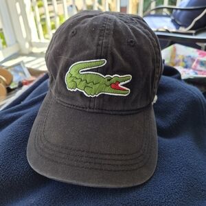 Lacoste BLACK Baseball Cap Buckle Leather Strap Hard To Find